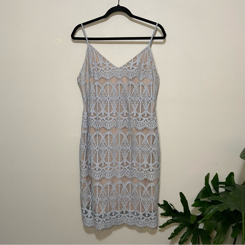Leith Nordstrom Blue Lace Overlay V-Neck Tank Top Mini Dress